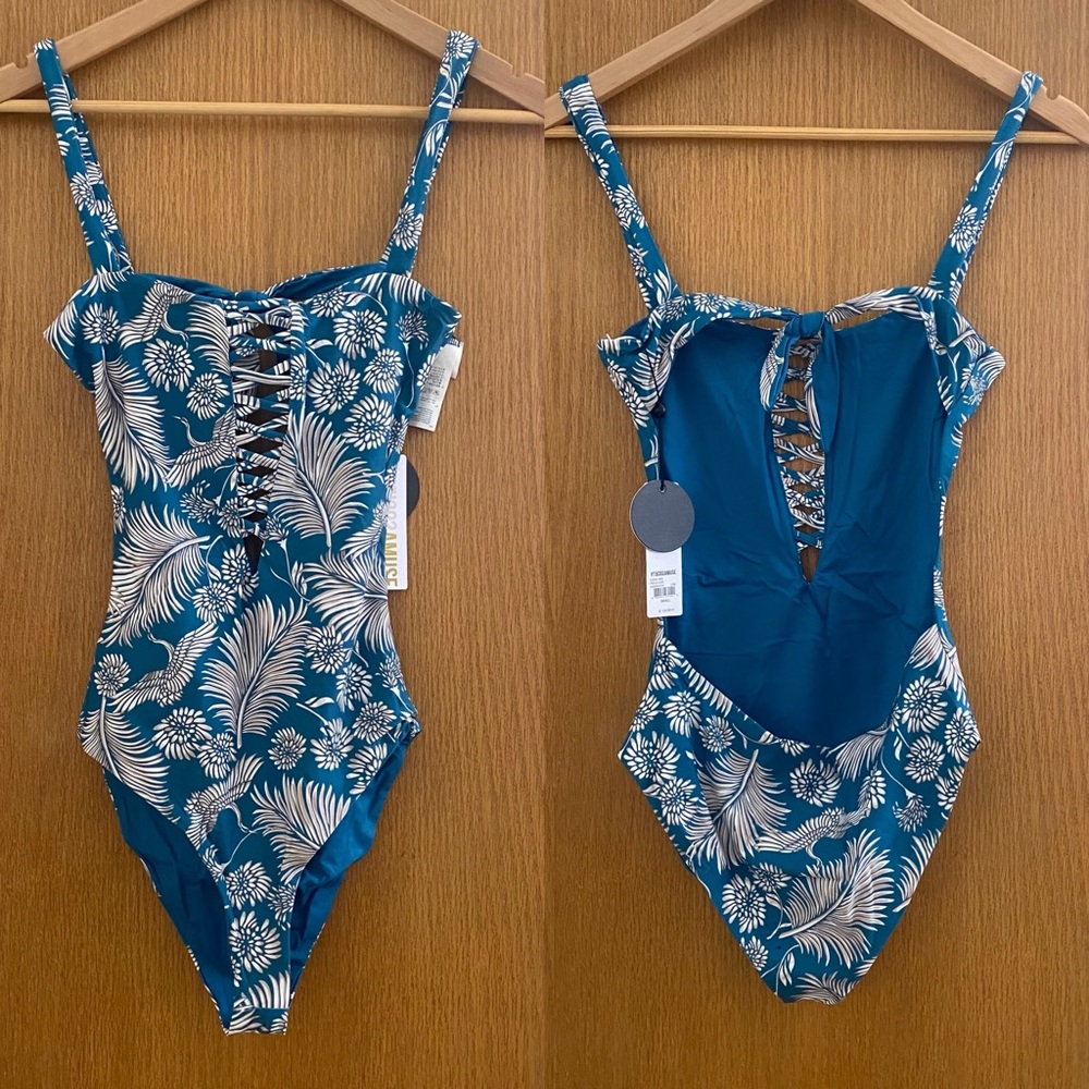 AMUSE SOCIETY • NEW! Cora One-Piece Swimsuit in Caribbean Blue - Size S